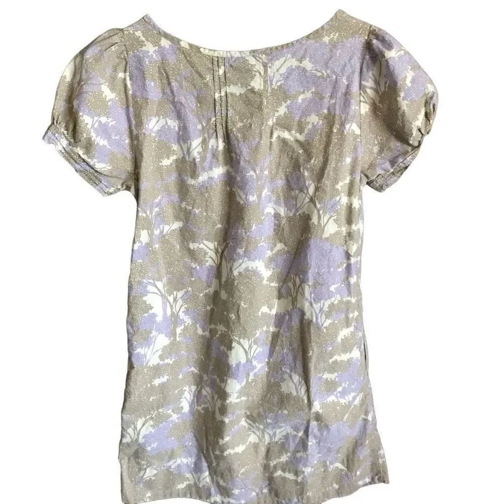 H & M Size 6 purple beige babydoll floral dress pleated short sleeve